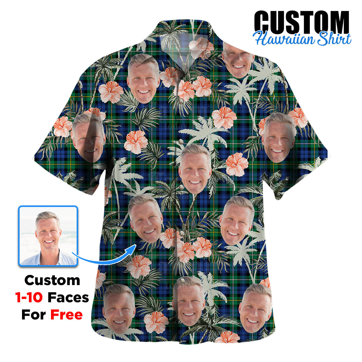 Clan Campbell Argyll Ancient Tartan Custom Face Hawaiian Shirt – Unisex Gift for Family Members, Summer Party EZ78 Campbell Argyll Ancient Tartan Tartan Hawaii Shirt