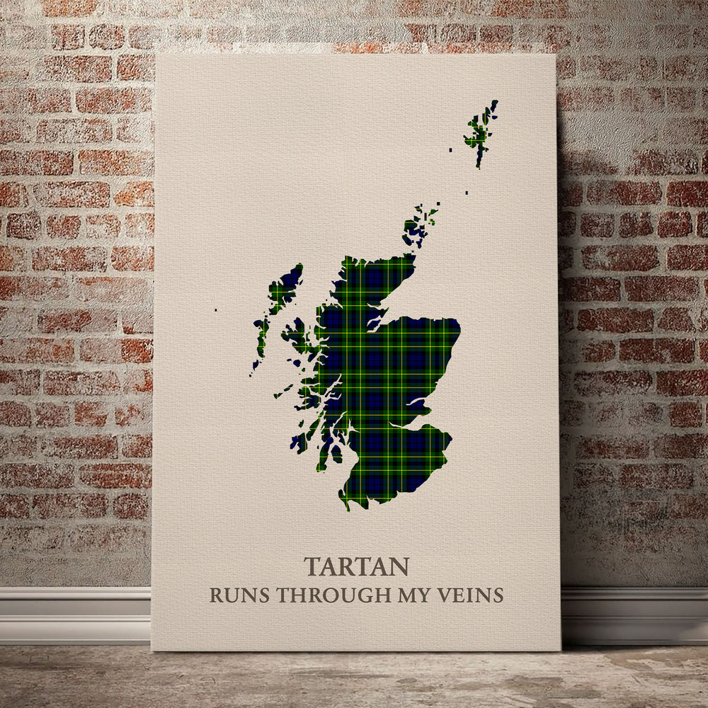 Campbell of Breadalbane Modern Tartan Scotland Map Canvas – “Tartan Runs Through My Veins” Wall Art