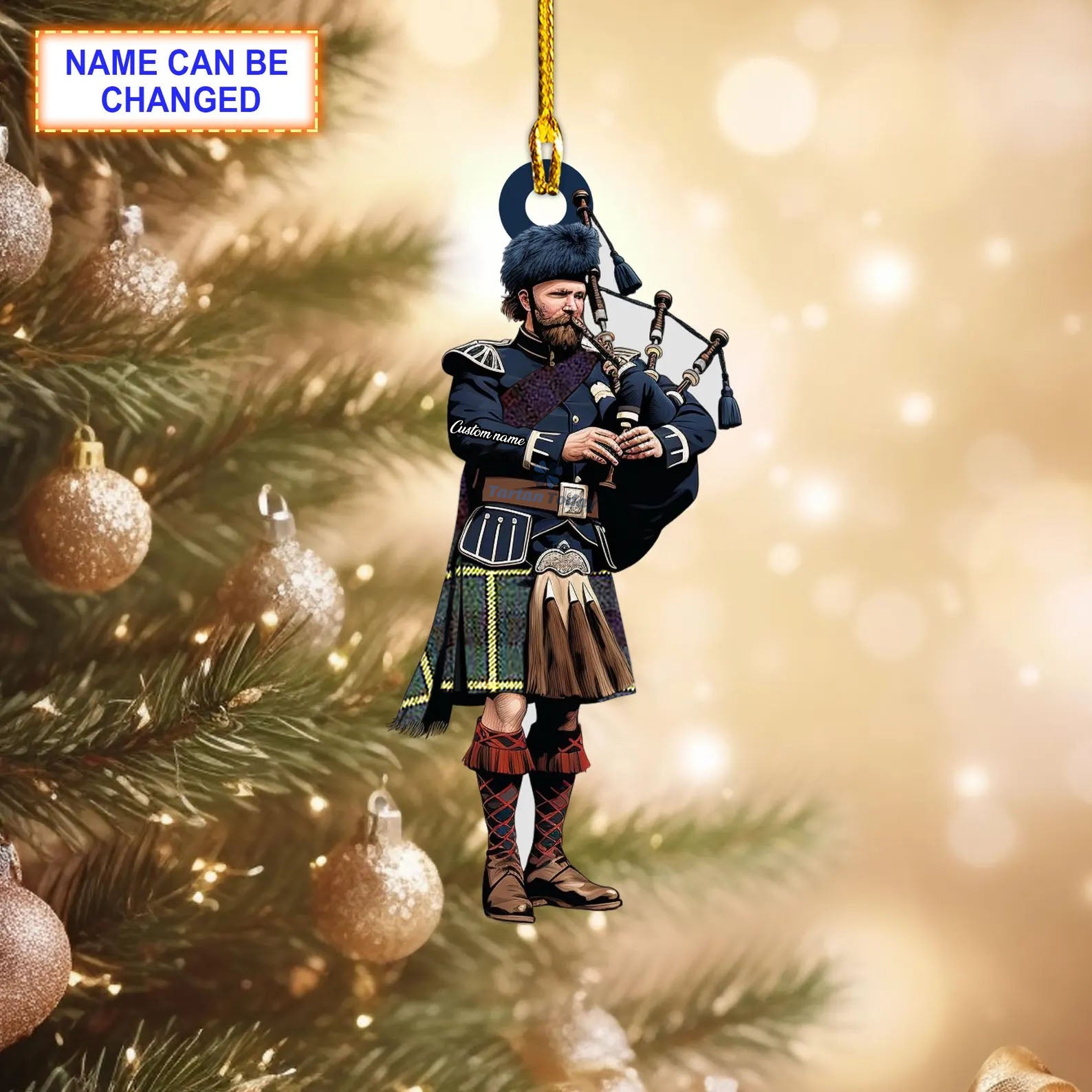 Campbell of Breadalbane #2 Modern Tartan Bagpipe Ornament with Custom Name