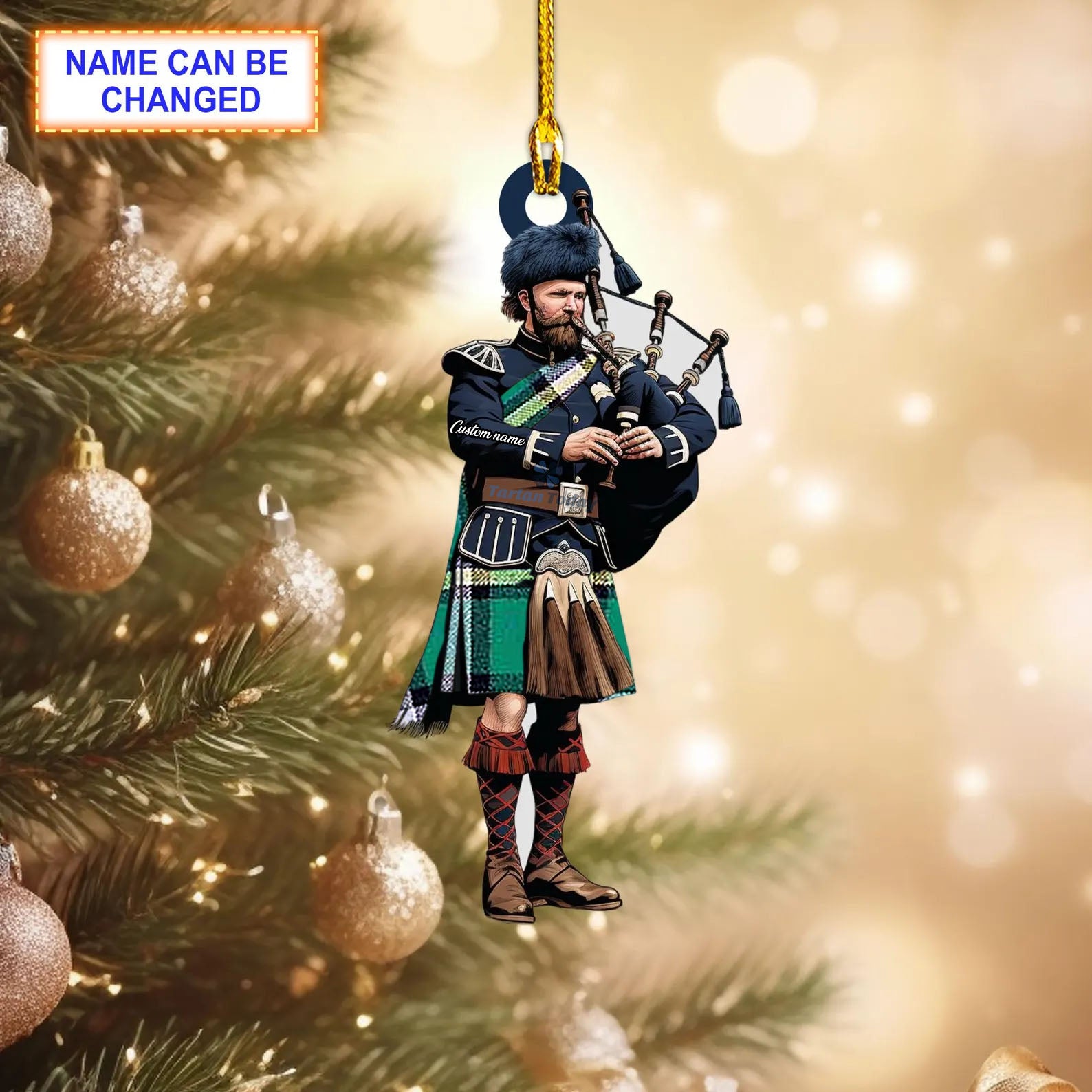 Cape Breton Provincial Modern Tartan Bagpipe Ornament with Custom Name