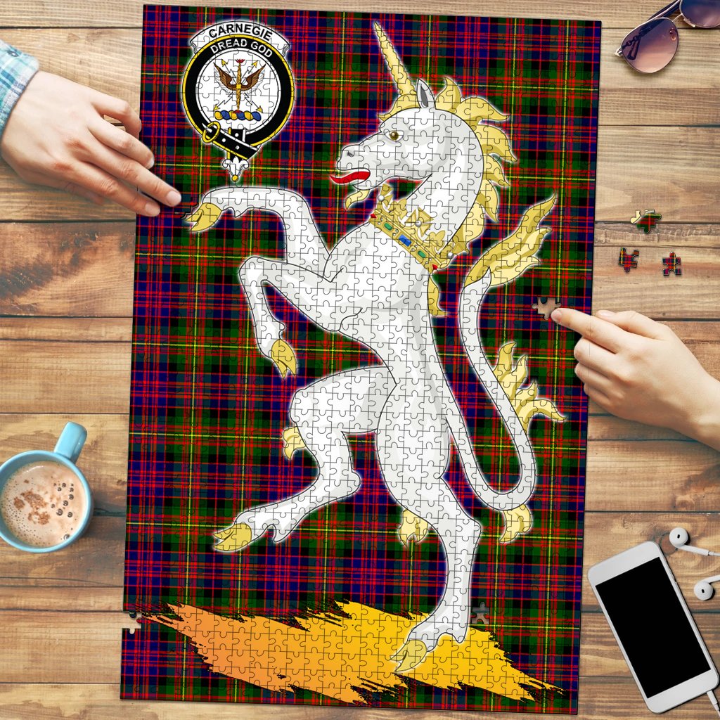 Clan Carnegie Modern Tartan Crest Unicorn Scotland Jigsaw Puzzles Gift For Family PI54 Clan Carnegie Tartan Today   
