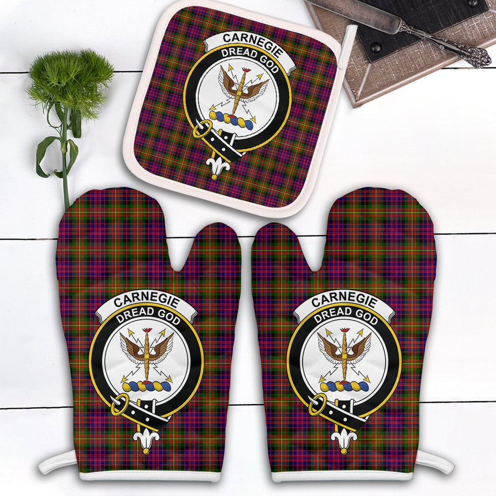 Clan Carnegie Modern Tartan Crest Oven Mitt And Pot Holder (2 Oven Mitts + 1 Pot Holder) QQ83 Clan Carnegie Tartan Today   