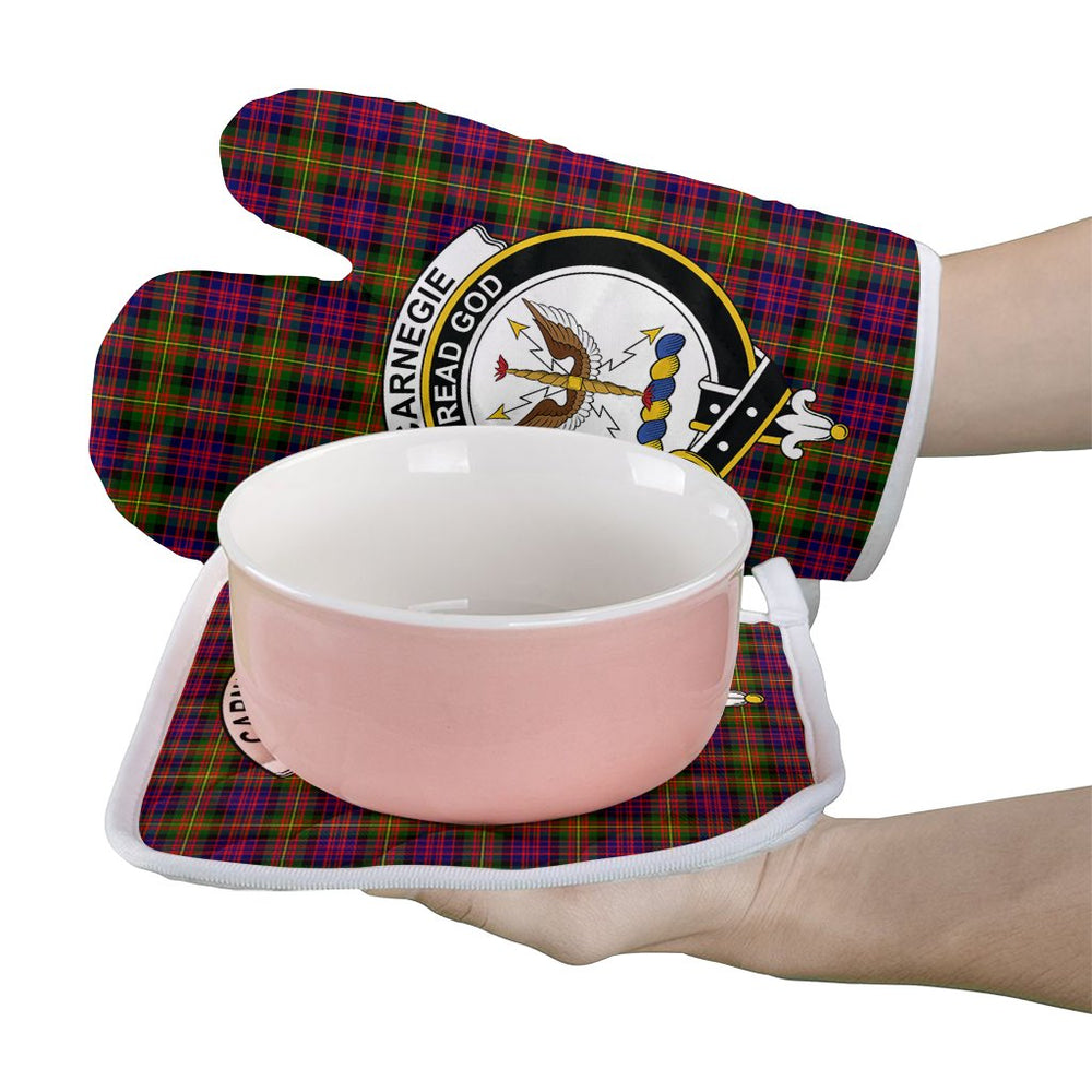 Clan Carnegie Modern Tartan Crest Oven Mitt And Pot Holder (2 Oven Mitts + 1 Pot Holder) QQ83 Clan Carnegie Tartan Today   