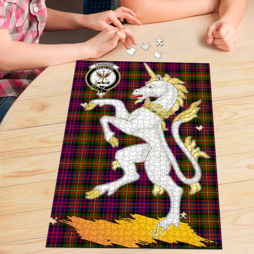 Clan Carnegie Modern Tartan Crest Unicorn Scotland Jigsaw Puzzles Gift For Family PI54 Clan Carnegie Tartan Today   