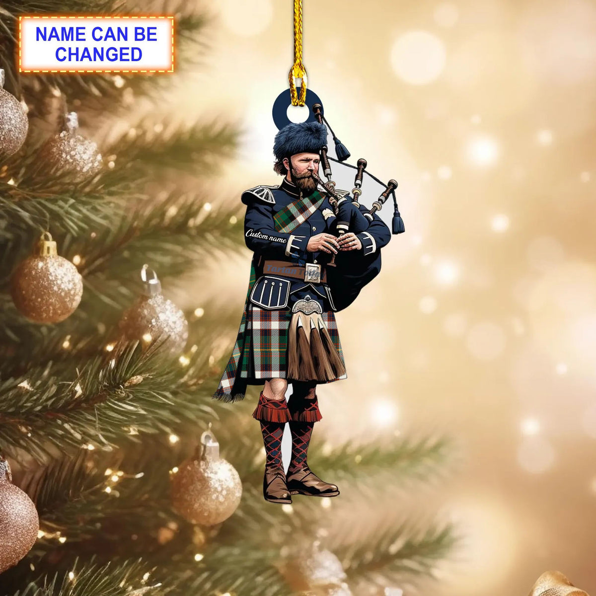Carnegie Dress; Dance Modern Tartan Bagpipe Ornament with Custom Name