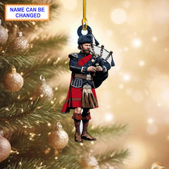 Chalet Modern Tartan Bagpipe Ornament with Custom Name