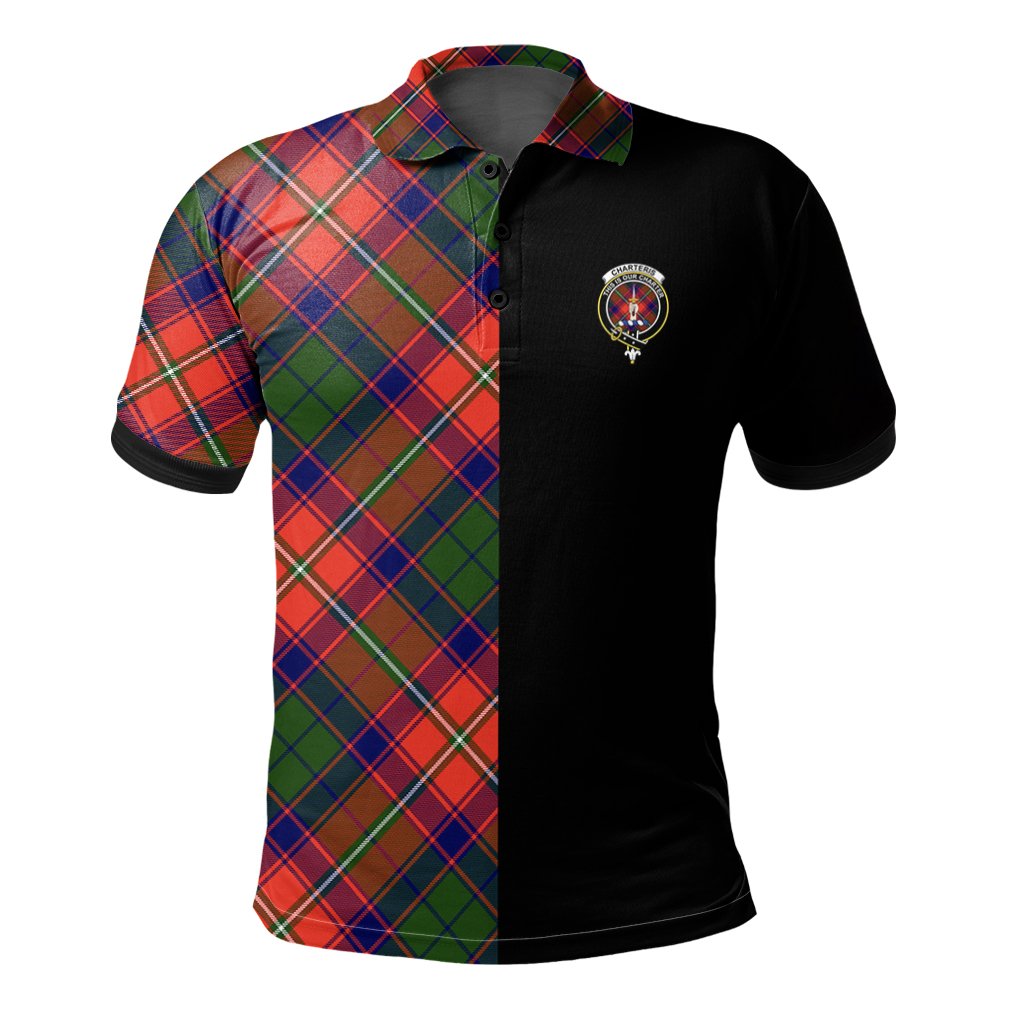 Clan Charteris Tartan Polo Shirt Half of Me - Cross Style WS49 Charteris Tartan Tartan Polo   