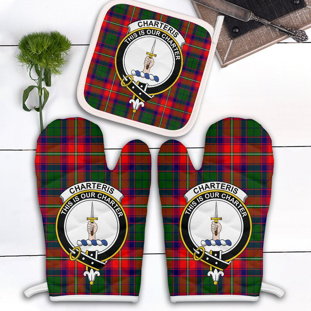 Clan Charteris Tartan Crest Oven Mitt And Pot Holder (2 Oven Mitts + 1 Pot Holder) AK90 Clan Charteris Tartan Today   