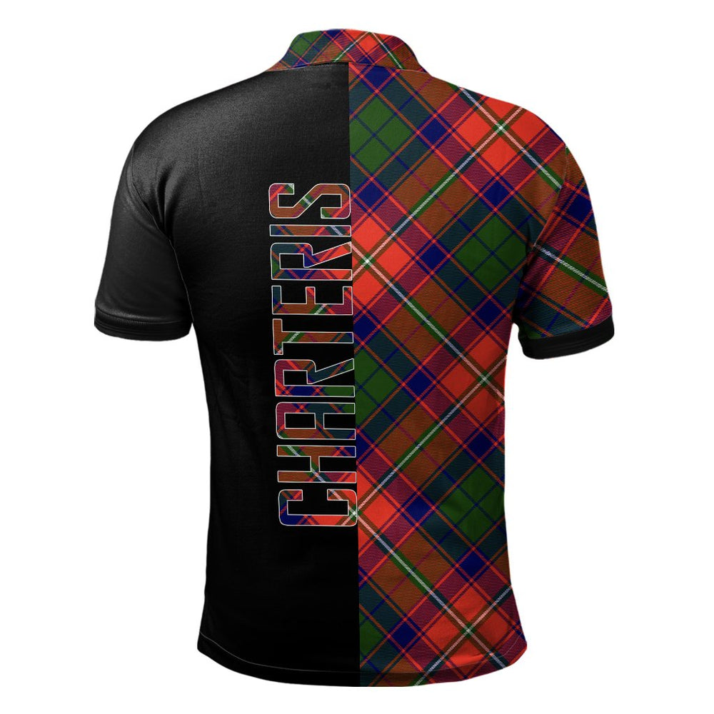 Clan Charteris Tartan Polo Shirt Half of Me - Cross Style WS49 Charteris Tartan Tartan Polo   