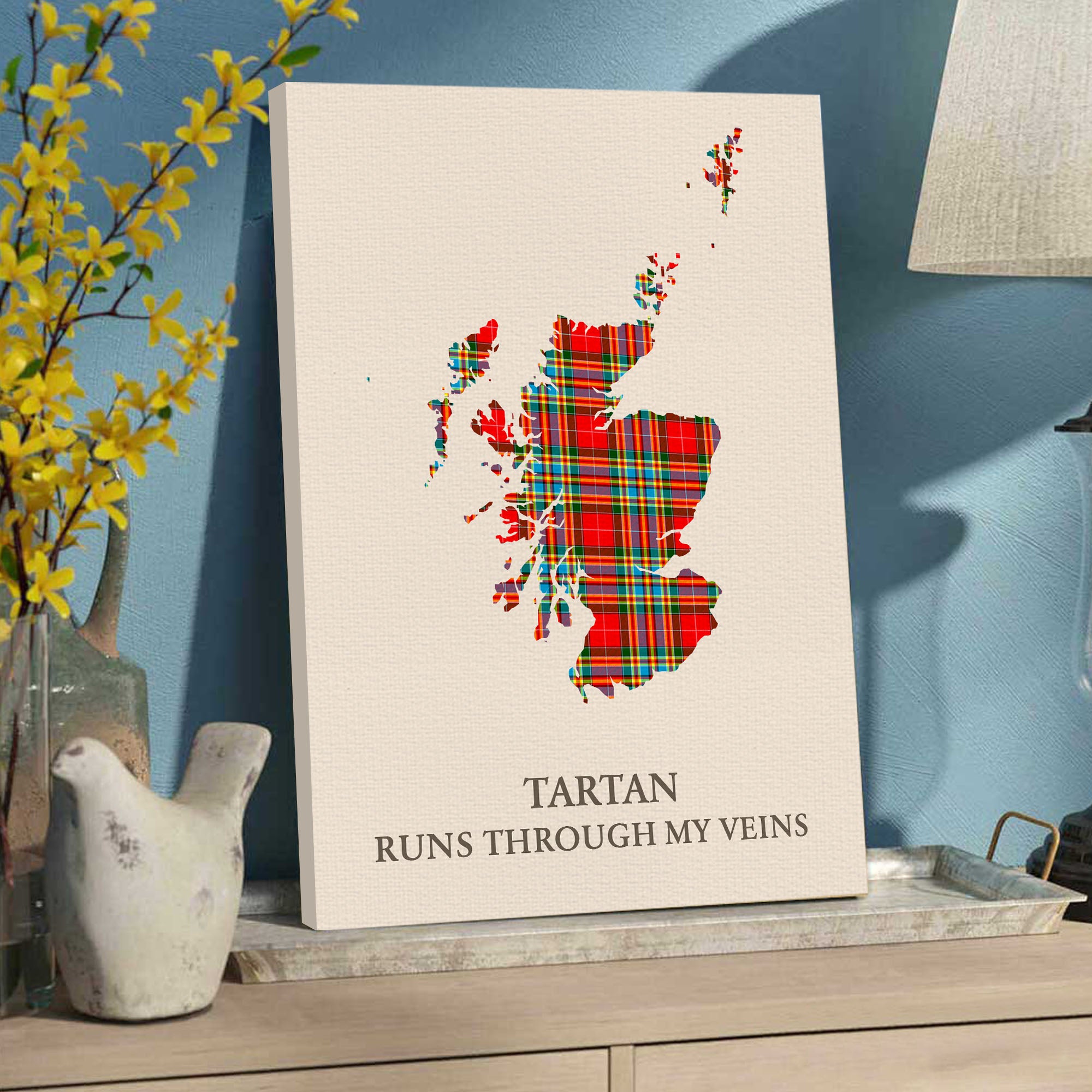 Clan Chattan Tartan Scotland Map Canvas “Tartan Runs Through My Veins” Wall Art HL35