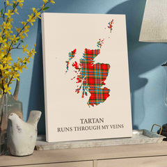 Clan Chattan Tartan Scotland Map Canvas “Tartan Runs Through My Veins” Wall Art HL35