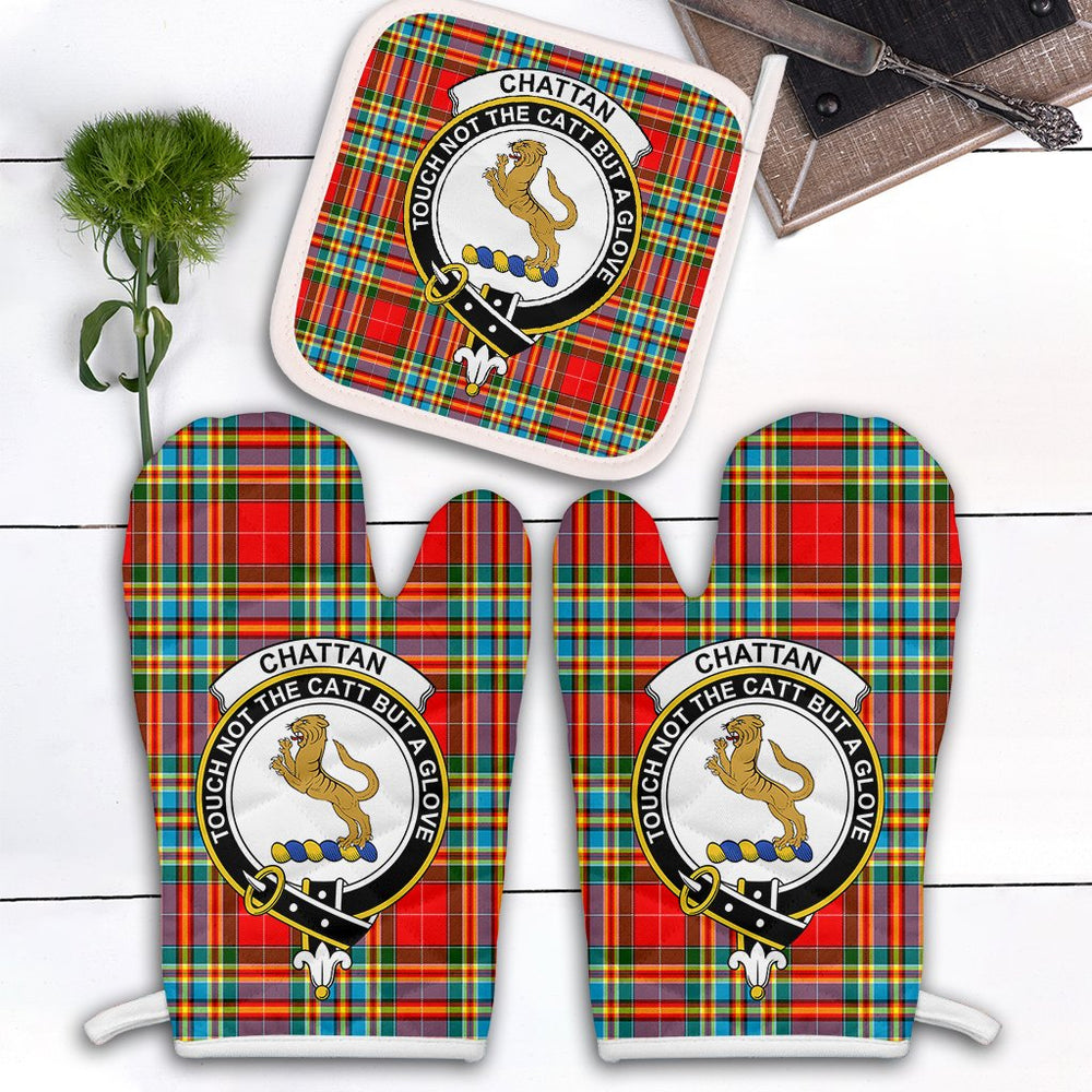 Clan Chattan Tartan Crest Oven Mitt And Pot Holder (2 Oven Mitts + 1 Pot Holder) MR94 Clan Chattan Tartan Today   