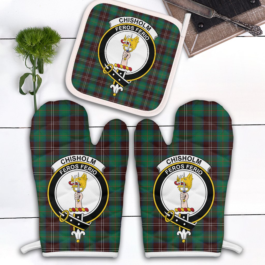 Clan Chisholm Hunting Ancient Tartan Crest Oven Mitt And Pot Holder (2 Oven Mitts + 1 Pot Holder) EE53 Clan Chisholm Tartan Today   