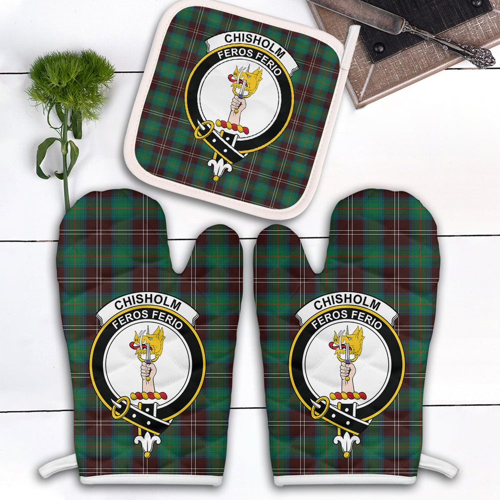 Clan Chisholm Hunting Ancient Tartan Crest Oven Mitt And Pot Holder (2 Oven Mitts + 1 Pot Holder) EE53 Clan Chisholm Tartan Today   