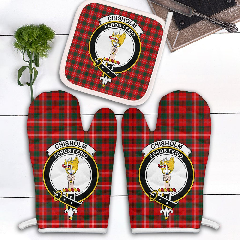 Clan Chisholm Modern Tartan Crest Oven Mitt And Pot Holder (2 Oven Mitts + 1 Pot Holder) IJ64 Clan Chisholm Tartan Today   