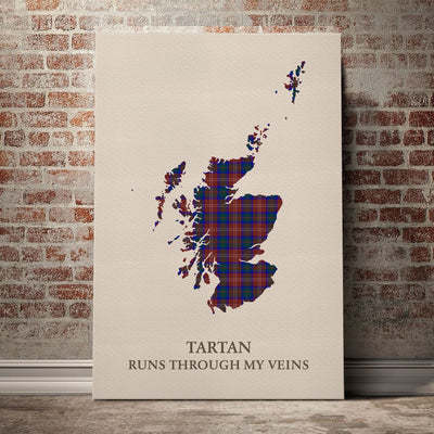 Clan Chisholm Hunting Modern Tartan Scotland Map Canvas “Tartan Runs Through My Veins” Wall Art PI97