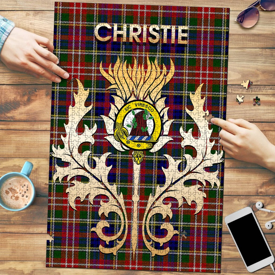 Clan Christie Tartan Crest Thistle Jigsaw Puzzles Gift For Family