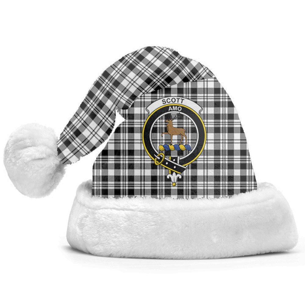 Clan Scott Black & White Modern Tartan Crest Christmas Santa Hat RZ62 Clan Scott (Scott Tartan) Tartan Santa Hat   