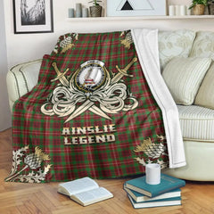 Clan Ainslie Tartan Gold Courage Symbol Blanket KP78 Clan Ainslie Tartan Today   