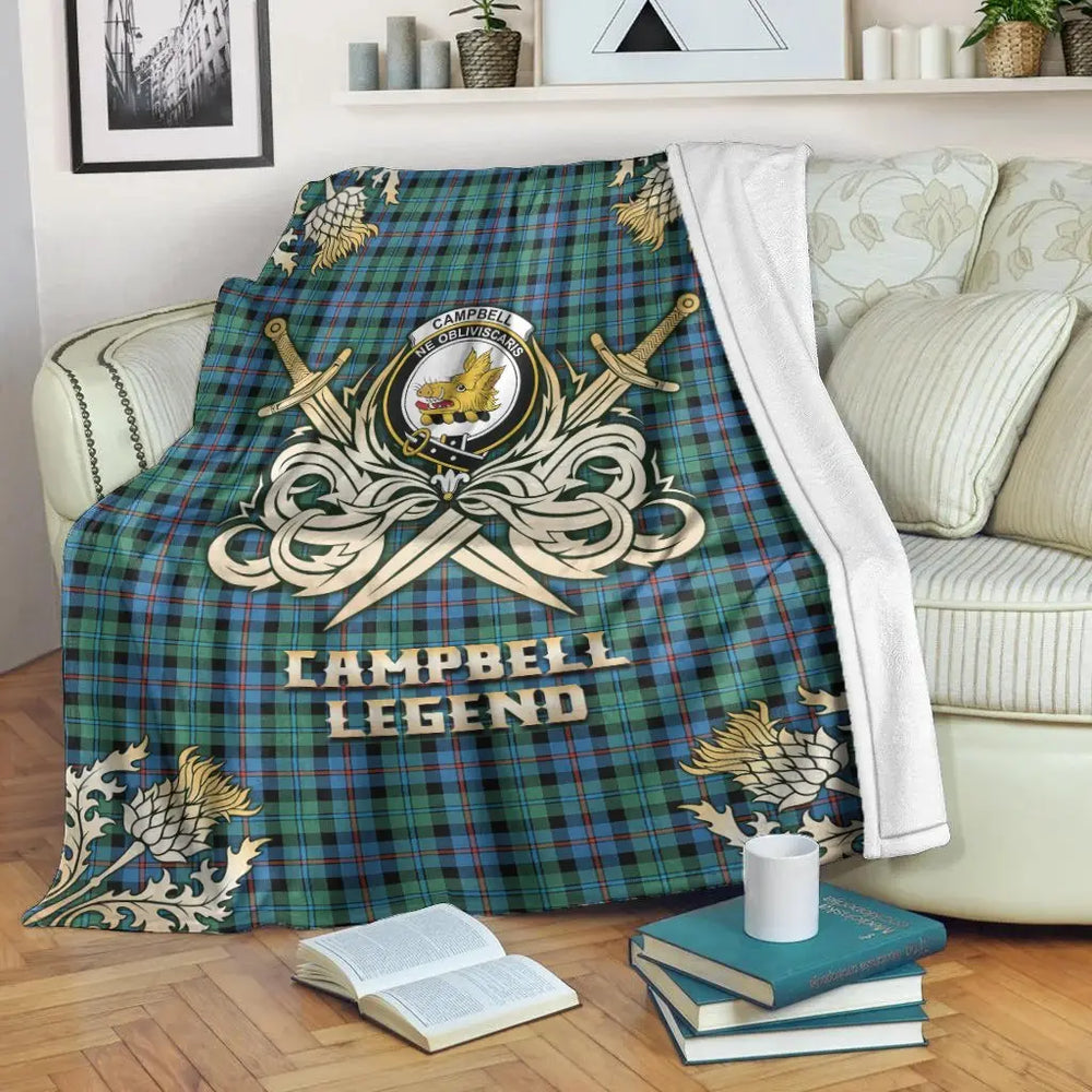 Clan Campbell of Cawdor Ancient Tartan Gold Courage Symbol Blanket JM73 Clan Campbell of Cawdor Tartan Today   