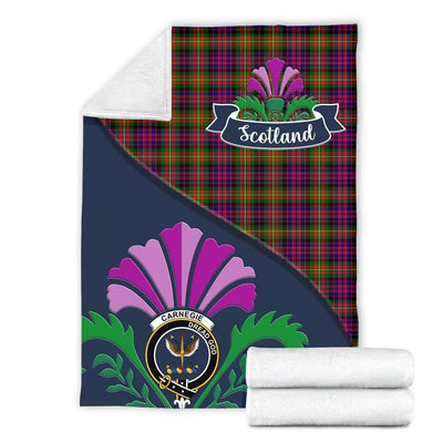 Clan Carnegie Tartan Crest Premium Blanket Thistle Style AO18