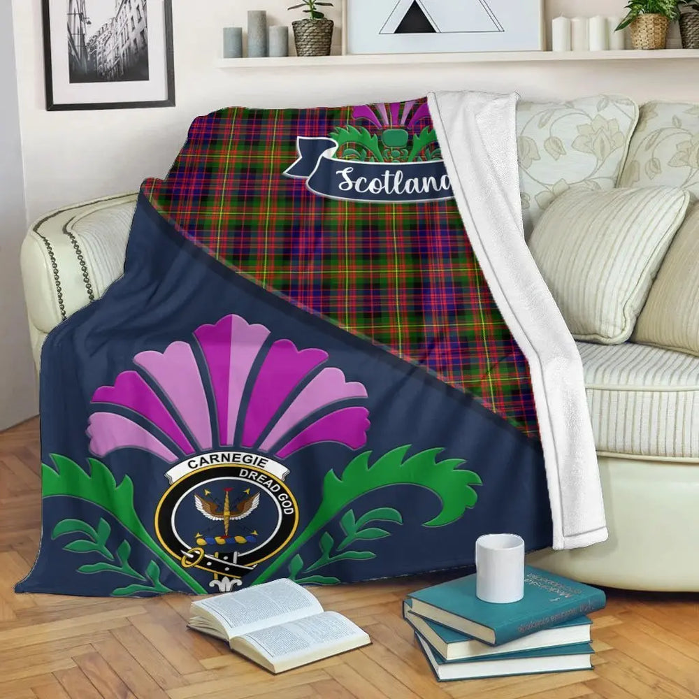 Clan Carnegie Tartan Crest Premium Blanket Thistle Style AO18 Clan Carnegie Tartan Today   
