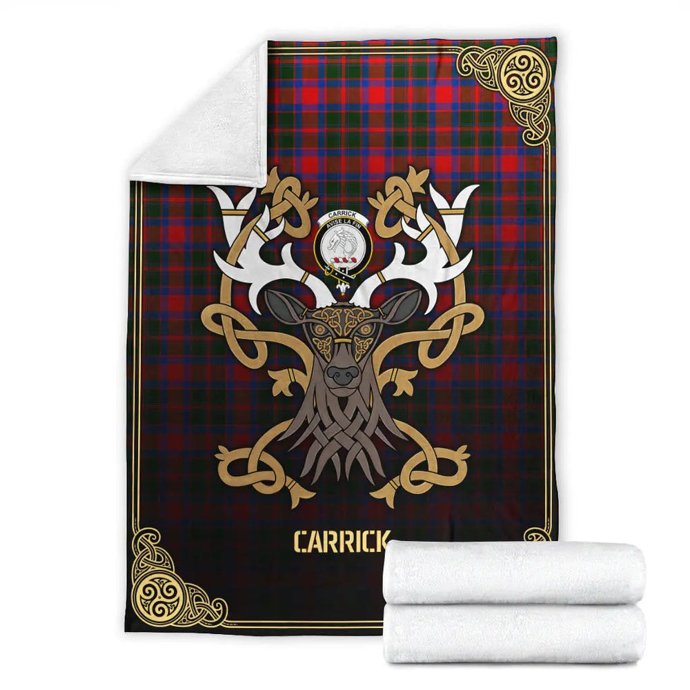 Clan Carrick District Tartan Crest Premium Blanket Celtic Stag Style LO51  Tartan Today   