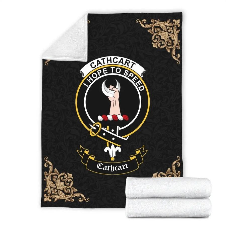 Clan Cathcart Crest Tartan Premium Blanket Black