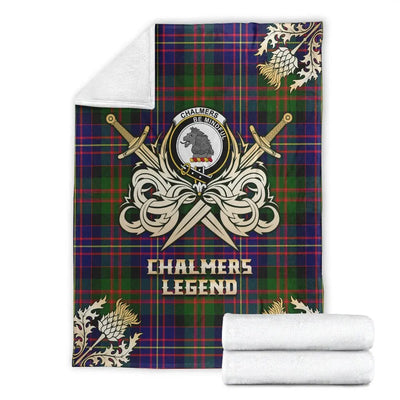 Clan Chalmers Modern Tartan Gold Courage Symbol Blanket