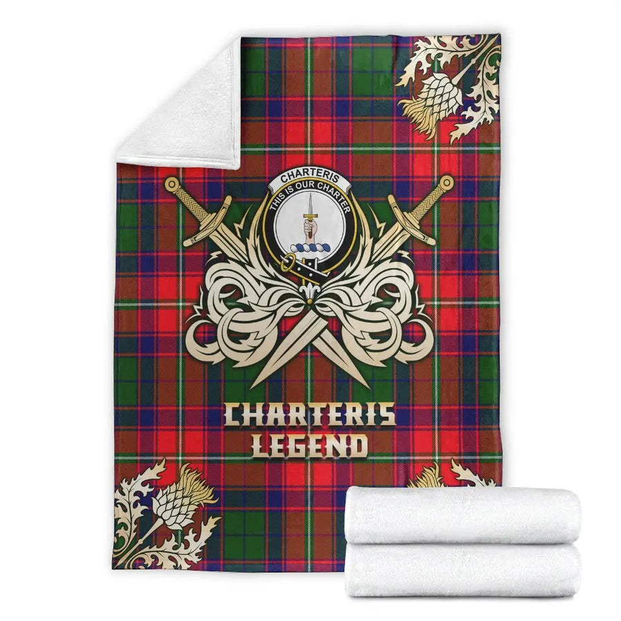 Clan Charteris Tartan Gold Courage Symbol Blanket