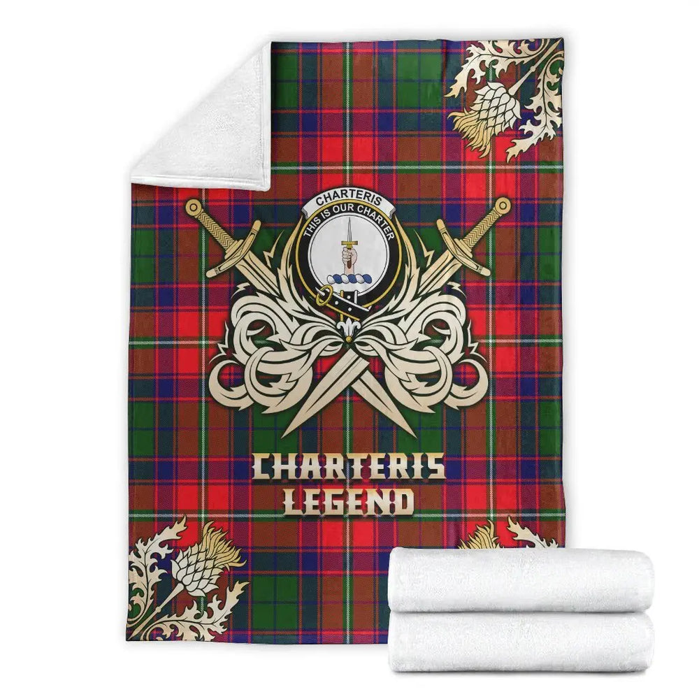 Clan Charteris Tartan Gold Courage Symbol Blanket SJ30 Clan Charteris Tartan Today   