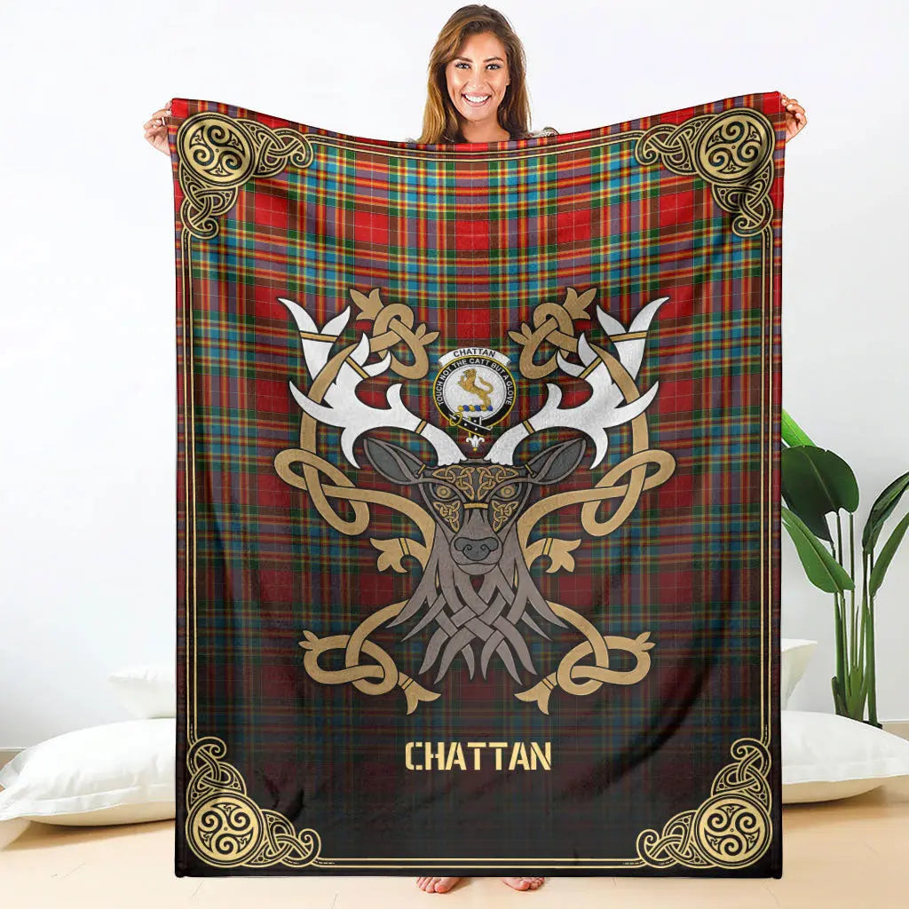 Clan Chattan Tartan Crest Premium Blanket Celtic Stag Style QI61 Clan Chattan Tartan Today   