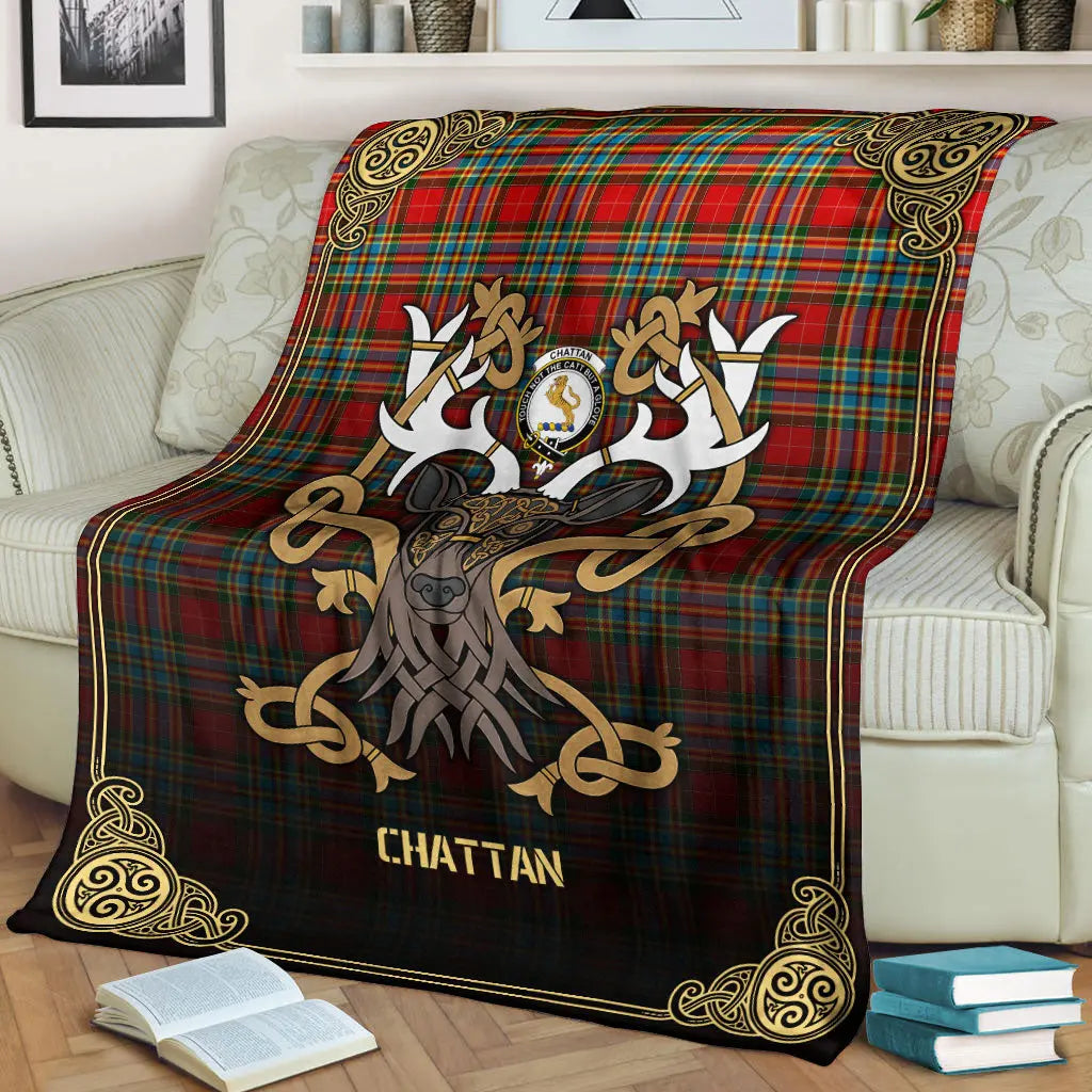 Clan Chattan Tartan Crest Premium Blanket Celtic Stag Style QI61 Clan Chattan Tartan Today   