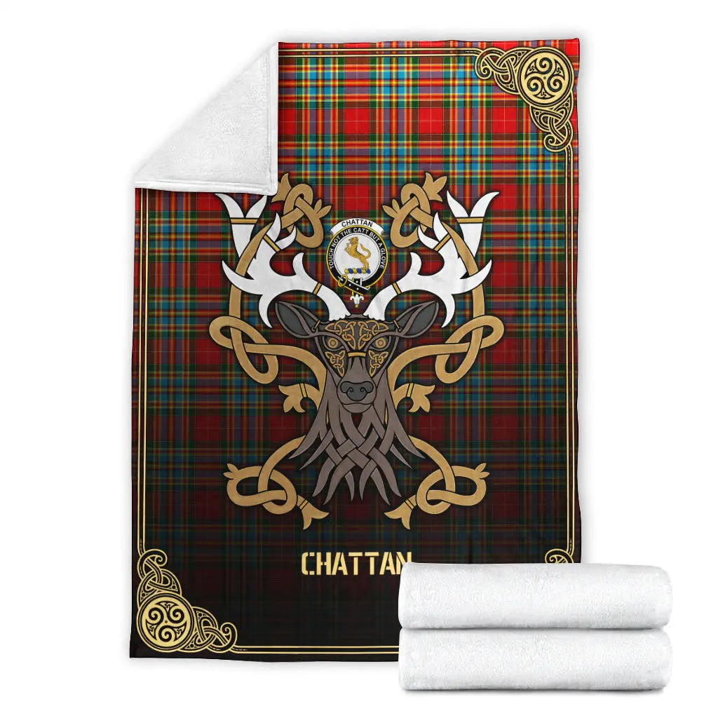 Clan Chattan Tartan Crest Premium Blanket Celtic Stag Style QI61 Clan Chattan Tartan Today   