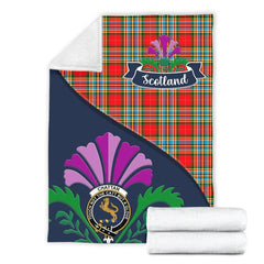 Clan Chattan Tartan Crest Premium Blanket Thistle Style CR40 Clan Chattan Tartan Today   