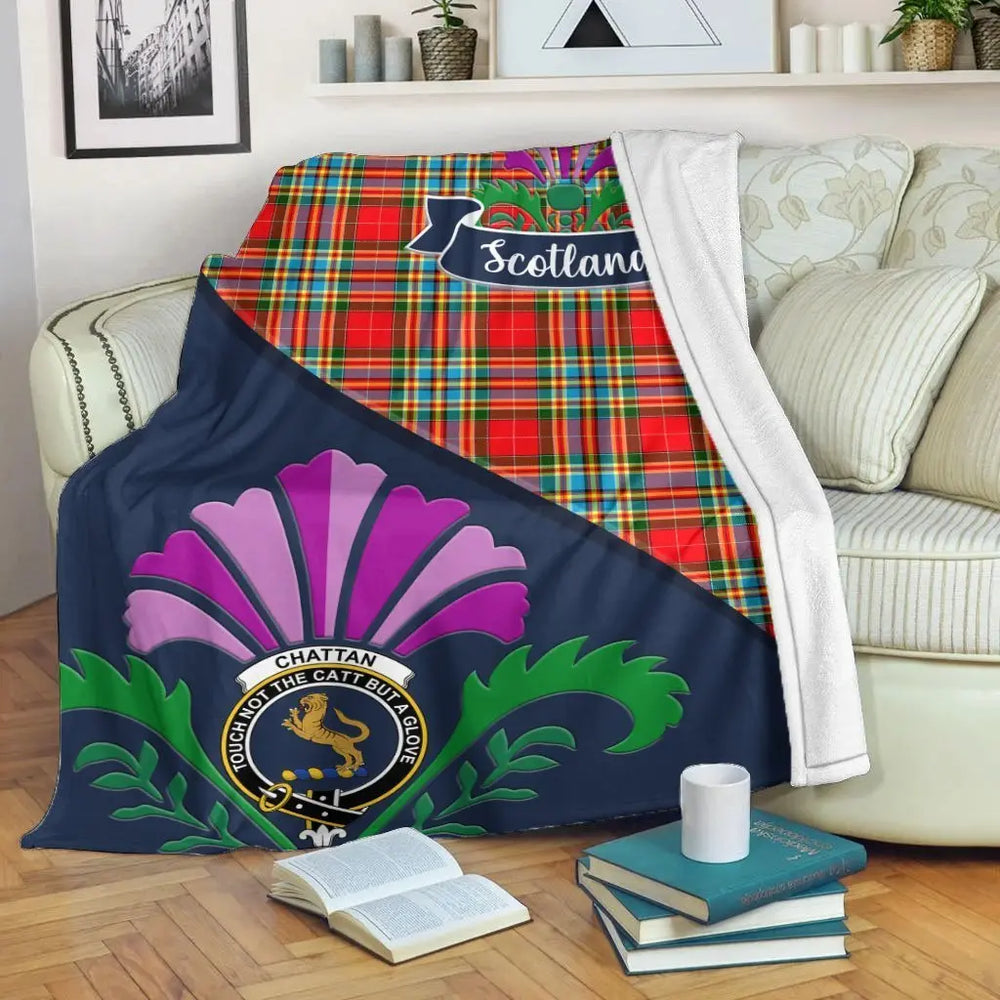 Clan Chattan Tartan Crest Premium Blanket Thistle Style CR40 Clan Chattan Tartan Today   