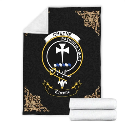 Clan Cheyne Crest Tartan Premium Blanket Black