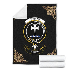 Clan Cheyne Crest Tartan Premium Blanket Black QO83 Clan Cheyne Tartan Today   