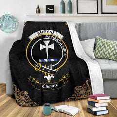 Clan Cheyne Crest Tartan Premium Blanket Black QO83 Clan Cheyne Tartan Today   