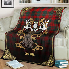 Clan Cheyne Tartan Crest Premium Blanket Celtic Stag Style TK90 Clan Cheyne Tartan Today   