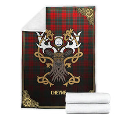 Clan Cheyne Tartan Crest Premium Blanket Celtic Stag Style TK90 Clan Cheyne Tartan Today   