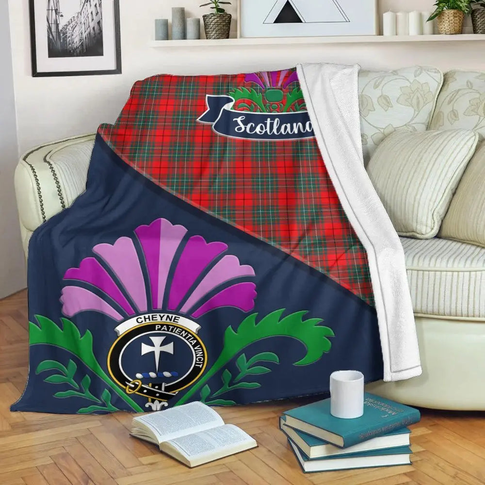 Clan Cheyne Tartan Crest Premium Blanket Thistle Style SN20 Clan Cheyne Tartan Today   