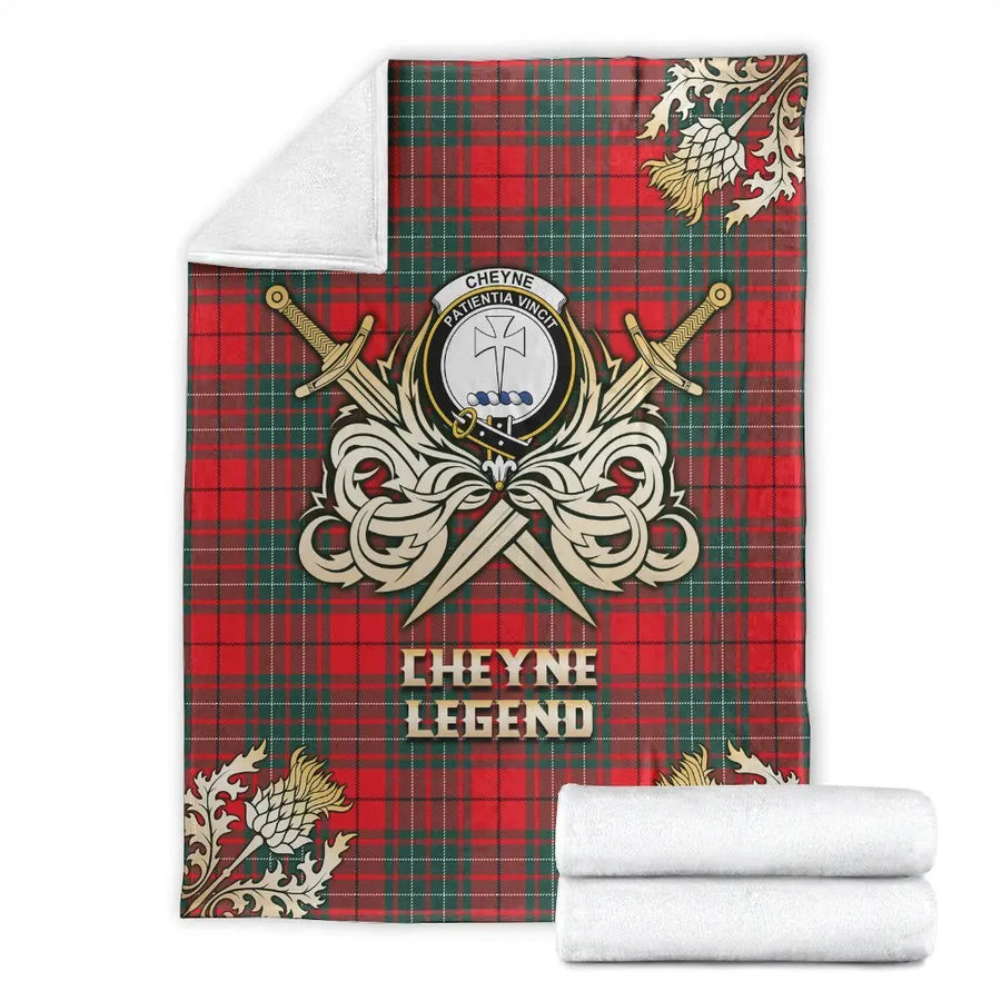 Clan Cheyne Tartan Gold Courage Symbol Blanket