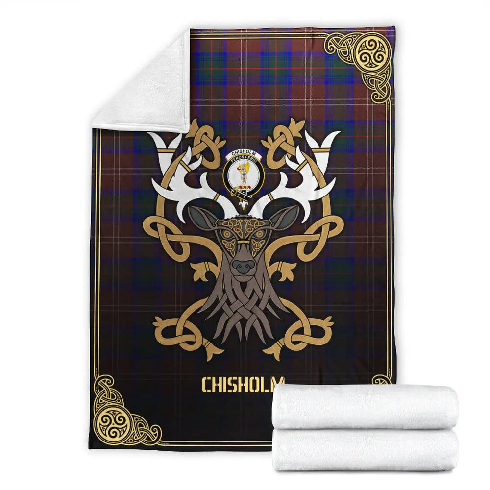 Clan Chisholm Hunting Modern Tartan Crest Premium Blanket Celtic Stag Style TV81 Clan Chisholm Tartan Today   