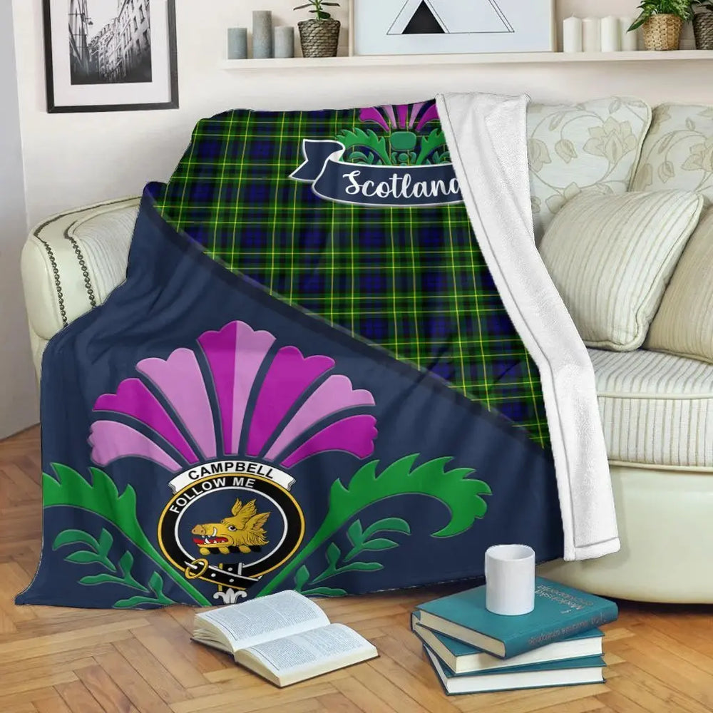 Clan Clan Campbell of Cawdor Tartan Crest Premium Blanket Thistle Style FH59 Clan Campbell of Cawdor Tartan Today   