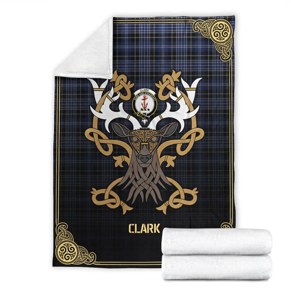 Clan Clark Modern Tartan Crest Premium Blanket Celtic Stag Style MF99 Clan Clark Tartan Today   