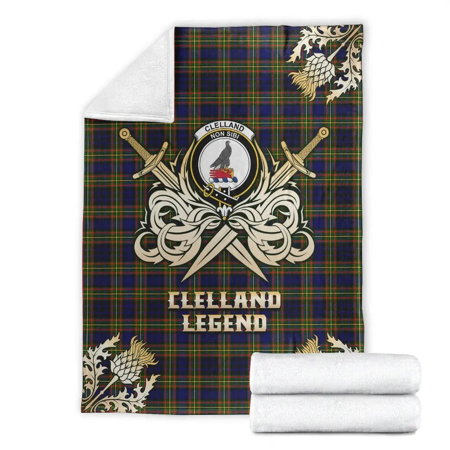 Clan Clelland Modern Tartan Gold Courage Symbol Blanket
