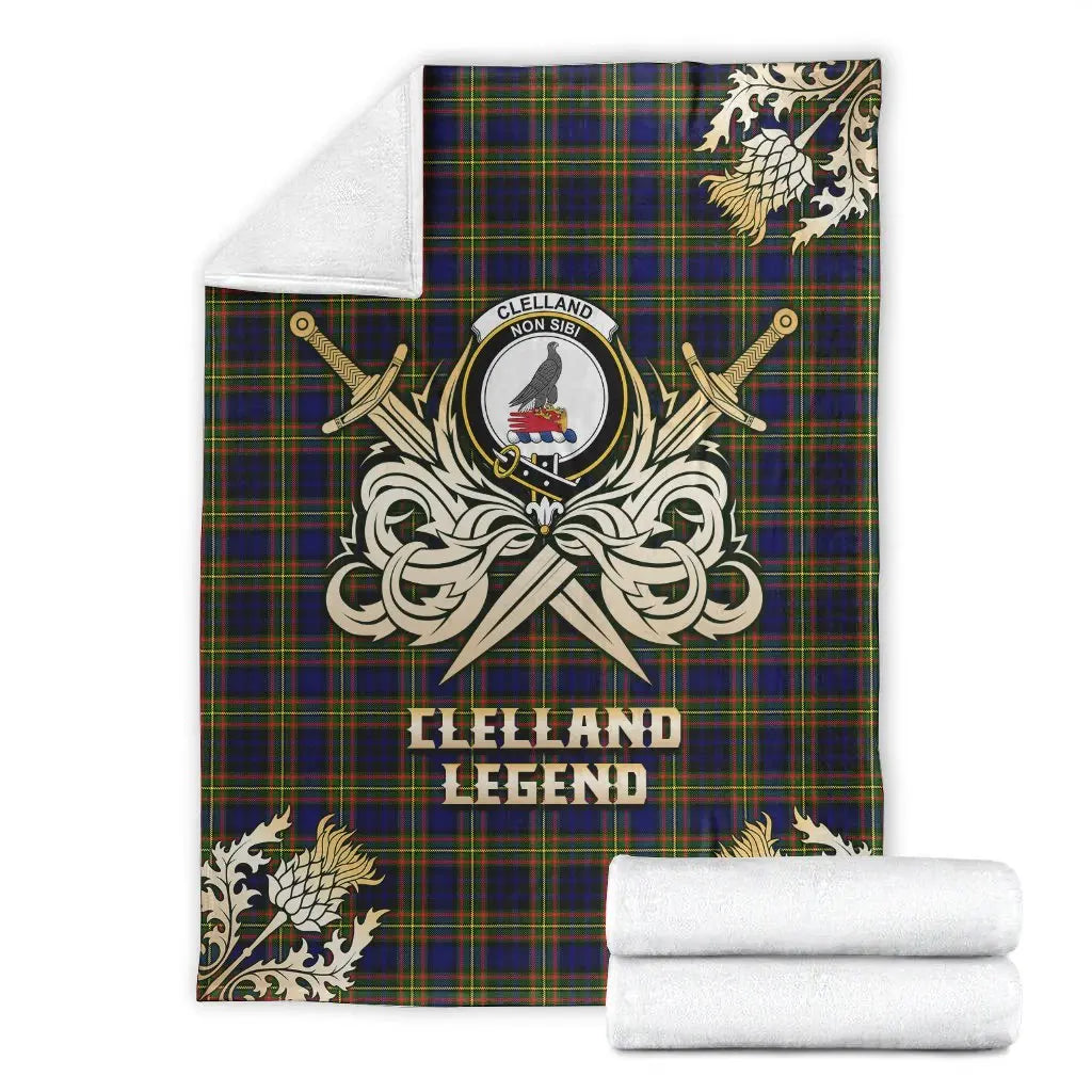 Clan Clelland Modern Tartan Gold Courage Symbol Blanket WI91 Clan Clelland Tartan Today   
