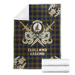 Clan Clelland Modern Tartan Gold Courage Symbol Blanket WI91 Clan Clelland Tartan Today   