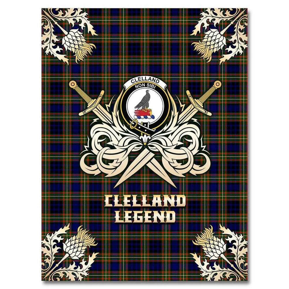 Clan Clelland Modern Tartan Gold Courage Symbol Blanket WI91 Clan Clelland Tartan Today   